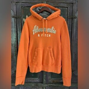Vintage Abercrombie Fitch Y2K Muscle Fit Mens M Heavy Orange Hoodie Distressed